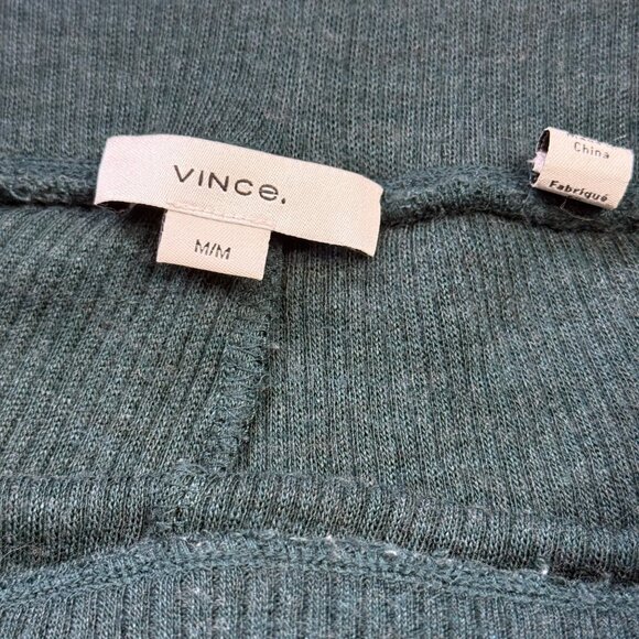 VINCE Ribbed Wide Leg Wool Pants Women's Size Medium Elastic Waist Pull On Green - Picture 4 of 10